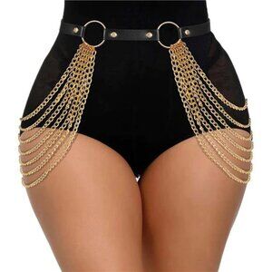✨ Punk Layered Body Chain Belt | Gothic PU Leather Waist Chain, Adjustable